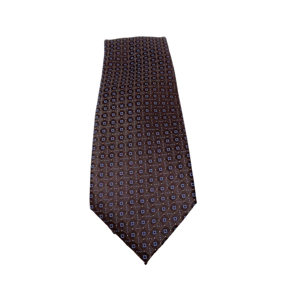 Ryan Seacrest Distinction Dress Tie, Brown with Blue Squares